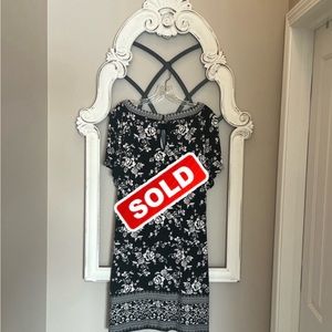 White House Black Market Keyhole Black Dress with White Flowers- Size L